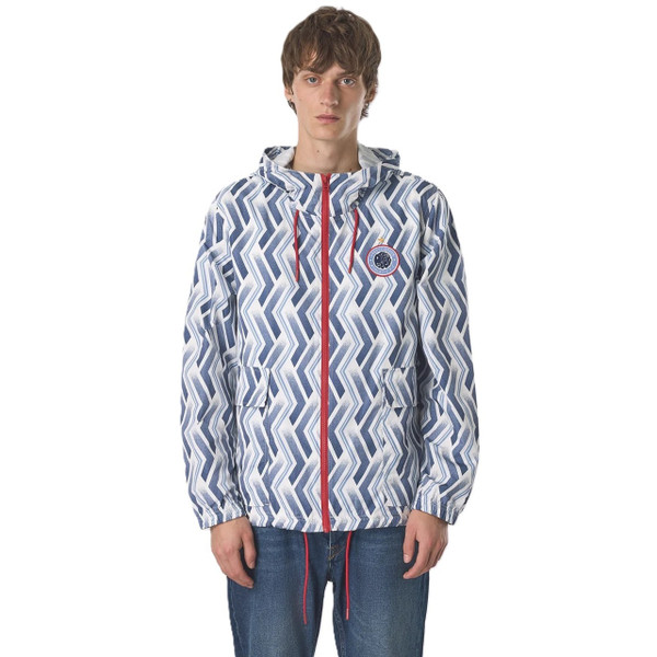 Model wearing Pretty Green Kingsleigh Men's Hooded Jacket in Blue - Front facing