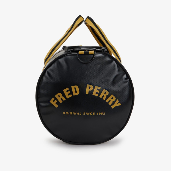 Fred Perry Tipped Classic Barrel Bag in Black / Gold - Barrel end