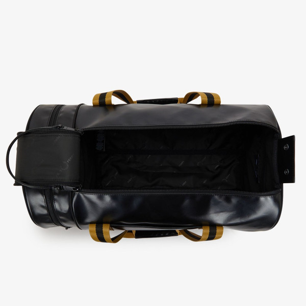 Fred Perry Tipped Classic Barrel Bag in Black / Gold - Open from above