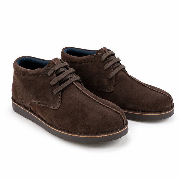 Roamers Centre Seam Suede Desert Boots in Dark Brown - Both shoes together