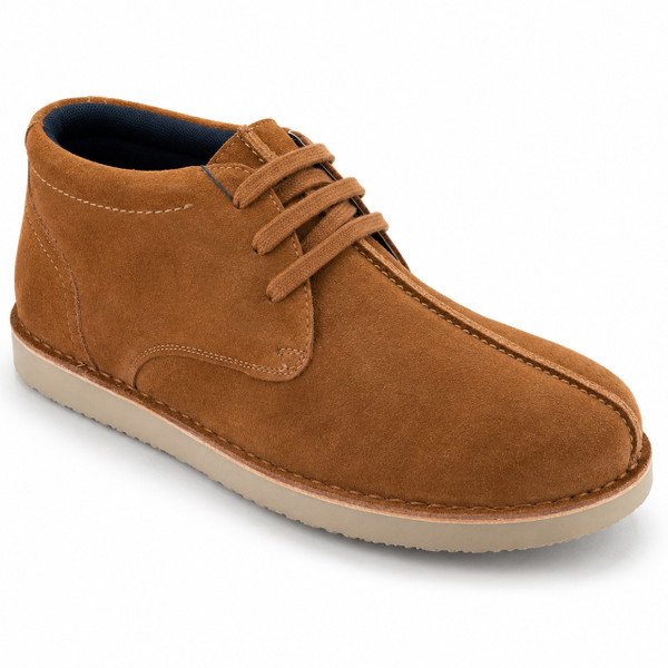 Angled front view of the Roamers Centre Seam Suede Desert Boots in Tan