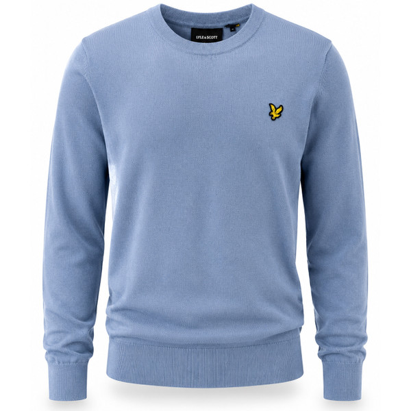 Front of the Lyle & Scott Cotton Merino Crew Neck Jumper in Power Blue
