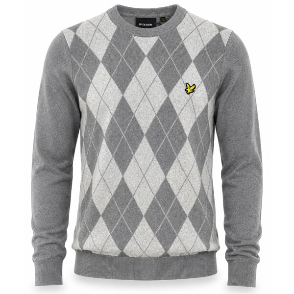 Front of the Lyle & Scott Cotton Merino Argyle Knit Jumper in Grey Marl