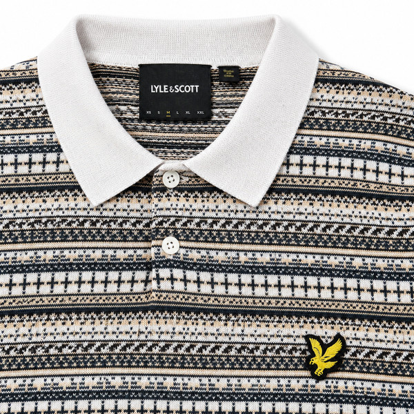 Collar Detail on the Lyle & Scott Fair Isle Knitted Short Sleeve Polo Shirt in Cove