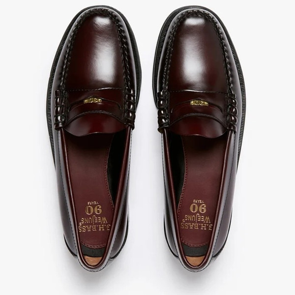 Bass Weejuns Limited Edition 90th Anniversary Heritage Larson Penny Loafer in Wine - Pair of shoes from above