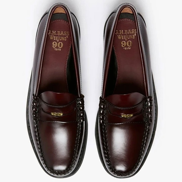 Bass Weejuns Limited Edition 90th Anniversary Heritage Larson Penny Loafer in Wine - Pair of shoes from above
