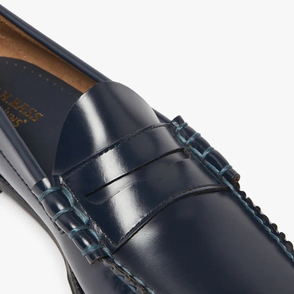 Bass Weejuns Easy Larson Leather Flag Penny Loafers in Navy - Single shoe close up vamp
