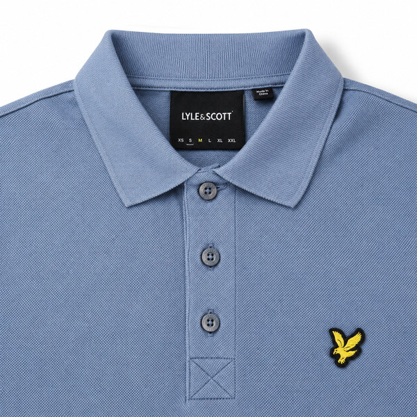 Collar Detail on the Lyle & Scott Classic Pique Polo Shirt in Power Blue