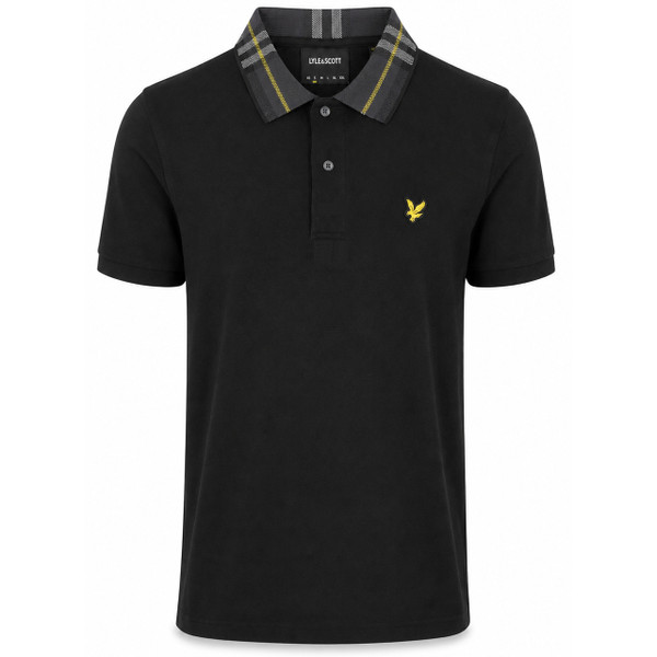 Lyle & Scott Tartan Collar Pique Polo Shirt in Jet Black - Front View