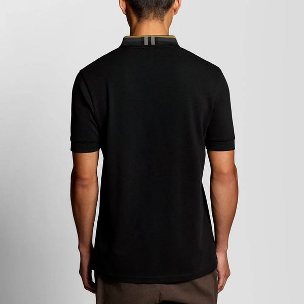 Back of Lyle & Scott Tartan Collar Polo Shirt in Jet Black