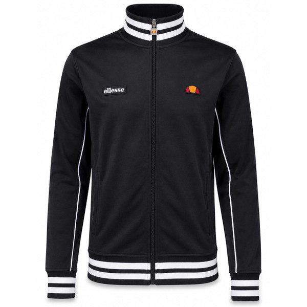 Ellesse Milan Retro Stripe Trim Track Top in Black and White - Front View