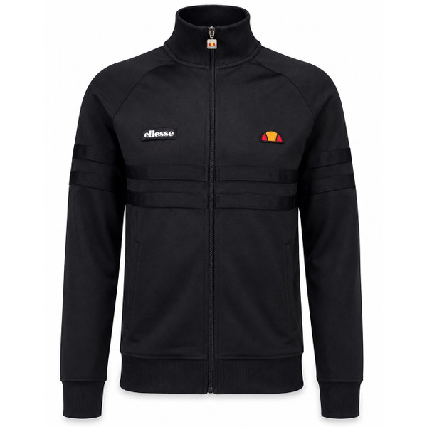 Ellesse Rimini Men's Retro Track Top in Black Mono - Front View