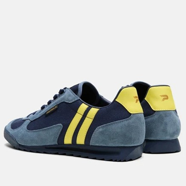 Patrick Forza Runner Men's Retro Trainers in Navy / Blue / Yellow - Pair of trainers rear view at angle