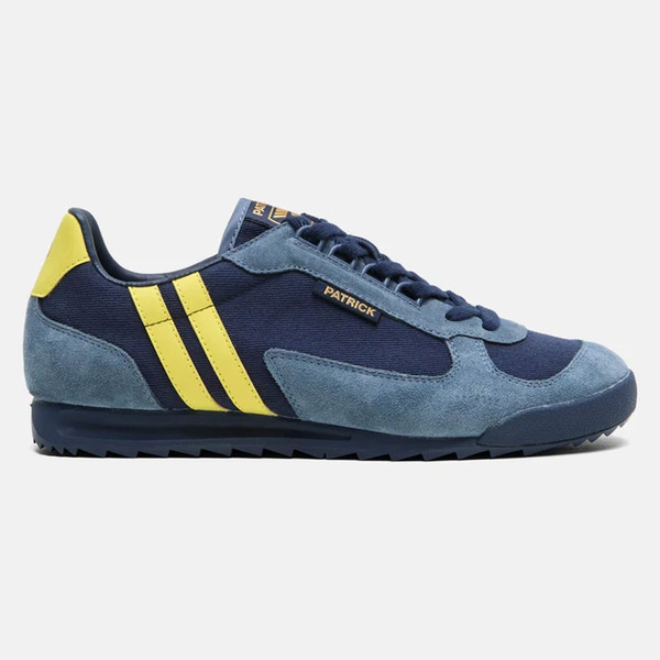 Patrick Forza Runner Men's Retro Trainers in Navy / Blue / Yellow - Single trainer side view straight