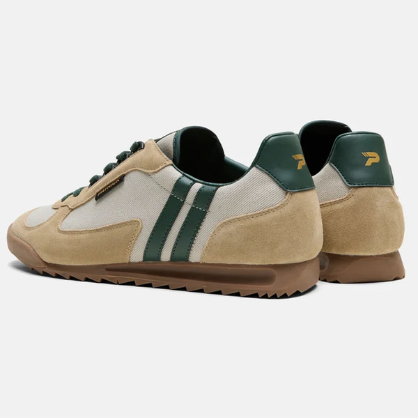 Patrick Forza Runner Men's Retro Trainers in Stone / Dark Green - Pair of trainers rear view at angle