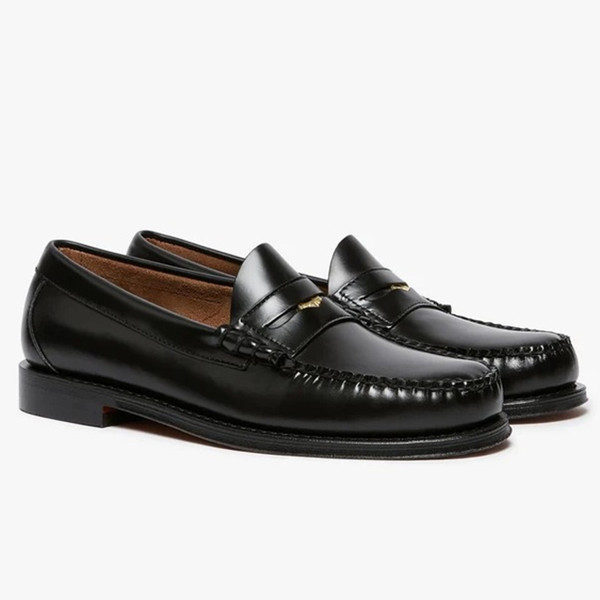 Bass Weejuns Limited Edition 90th Anniversary Heritage Larson Penny Loafer in Black - Pair of shoes side view at angle