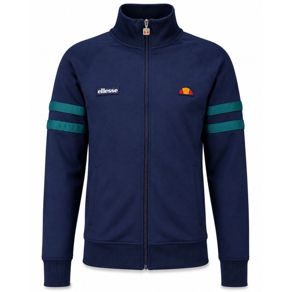 Ellesse Roma Men's Retro Sleeve Stripe Track Top Navy and Teal - Front View