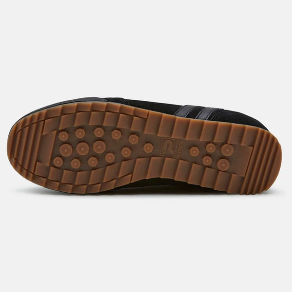 Gum sole on Patrick Rio Runner Men's Suede Trainers in Black Mono