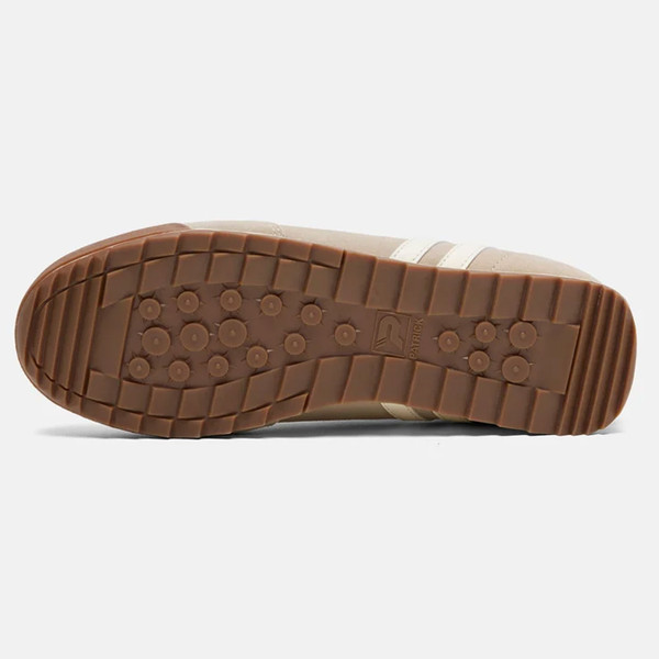 Gum sole on Patrick Dijon Runner Men's Retro Suede Trainers in Stone/Off White