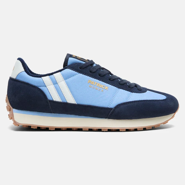 Side view of Patrick Monza Runner Retro Athletics Trainers in Navy/Sky Blue/White