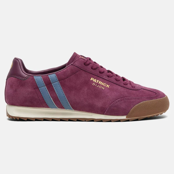 Side view of Patrick Dijon Runner Men's Retro Suede Trainers in Burgundy/Blue
