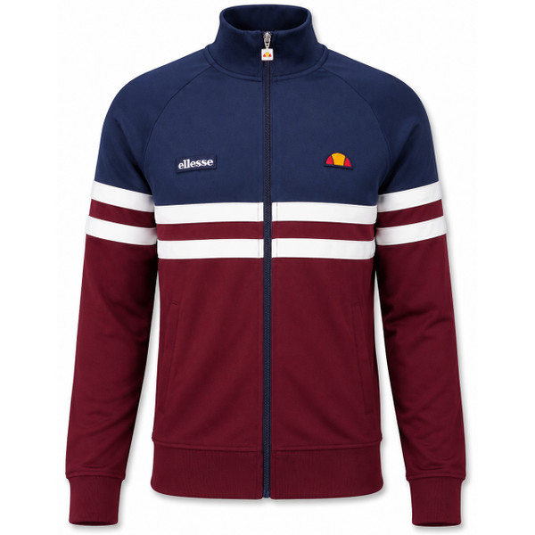 Ellesse Rimini Men's Retro Track Top in Burgundy and Navy - Front View