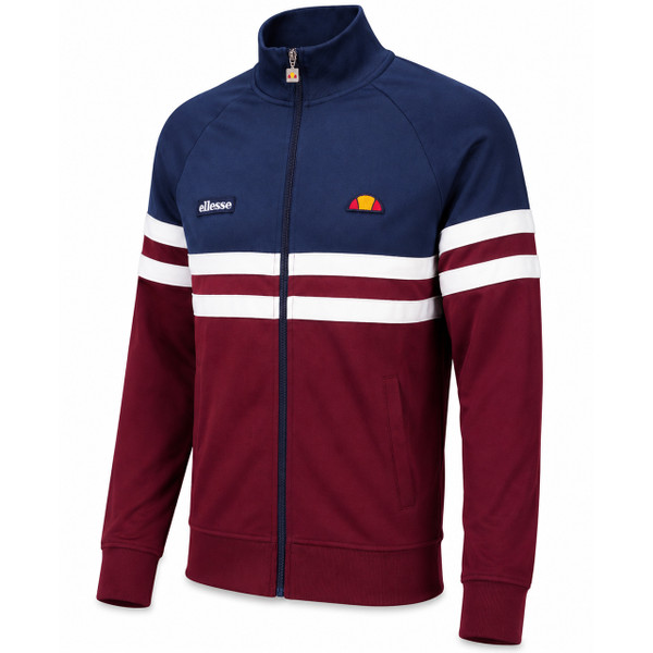 Ellesse Rimini Men's Retro Track Top in Burgundy and Navy - Side View