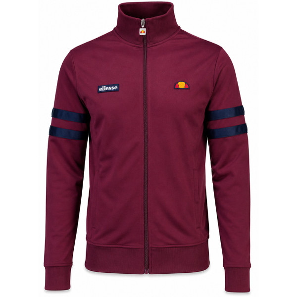 Ellesse Roma Men's Retro Sleeve Stripe Track Top Burgundy and Navy - Front View