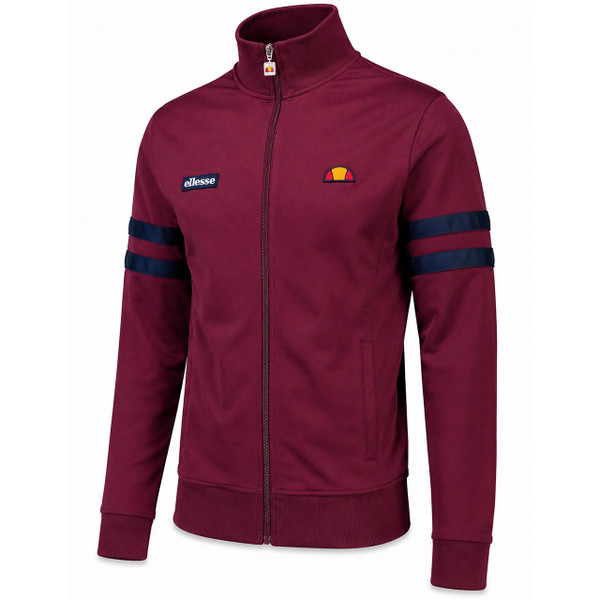 Ellesse Roma Men's Retro Sleeve Stripe Track Top Burgundy and Navy - Side View
