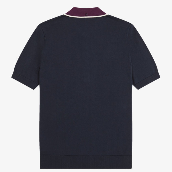 Fred Perry Cable Knit Tipped Polo Shirt in Navy - Back flat