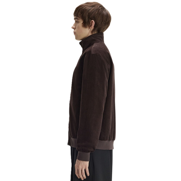 Model Wearing Fred Perry Men's Corduroy Brentham Jacket in Rich Brown - Side On
