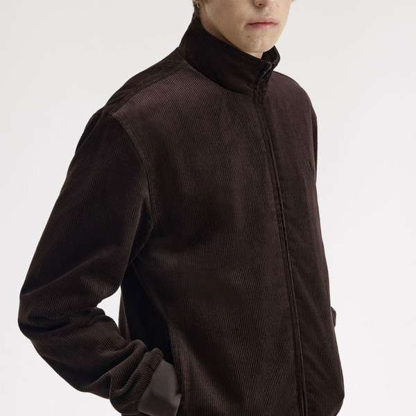 Man wearing Fred Perry Men's Corduroy Brentham Jacket in Rich Brown
