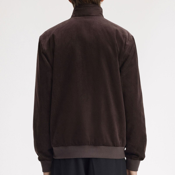Model Wearing Fred Perry Men's Corduroy Brentham Jacket in Rich Brown - Back