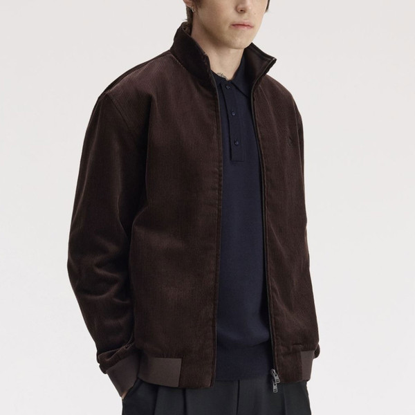 Fred Perry Men's Corduroy Brentham Jacket in Rich Brown worn open