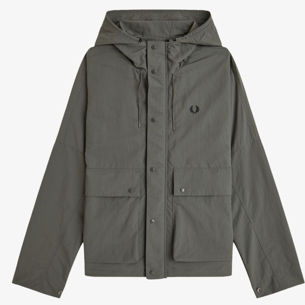 Fred Perry Ripstop Hooded Parka Jacket in Field Green - Front flat