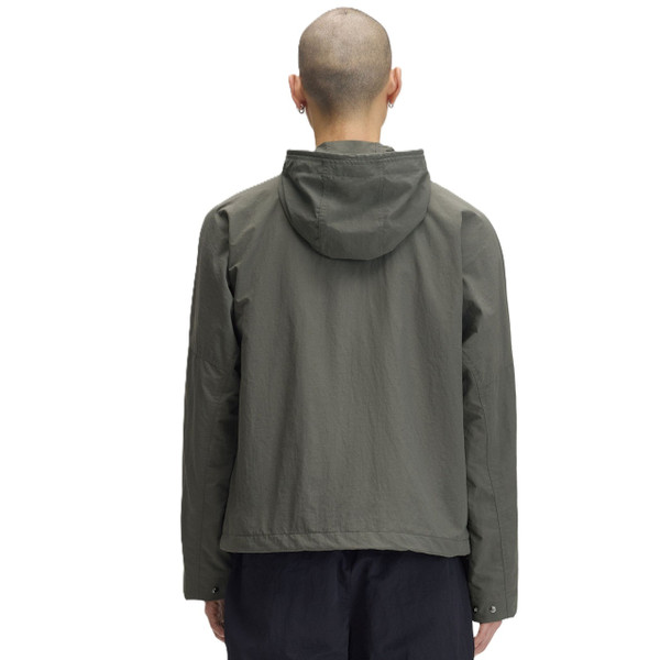 Model Wearing Fred Perry Cropped Ripstop Hooded Parka Jacket in Field Green - Back