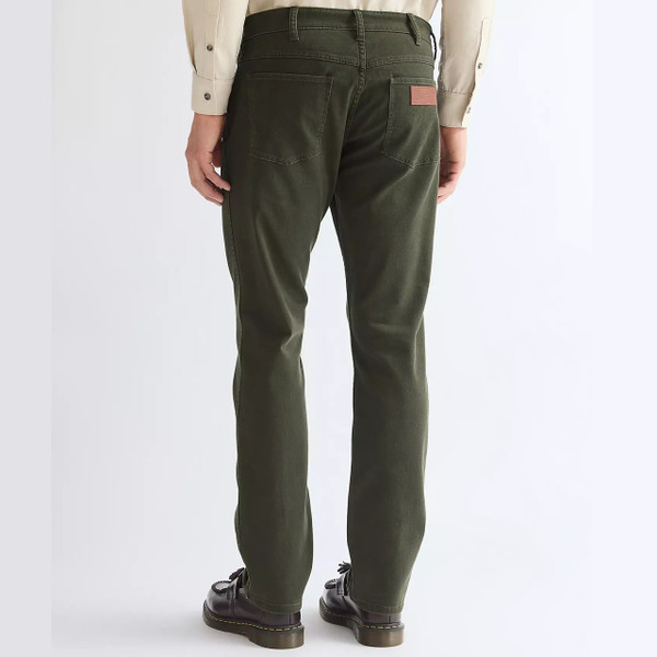 Model Wearing Wrangler Greensboro Men's Straight Twill Trousers in Rosin - Back