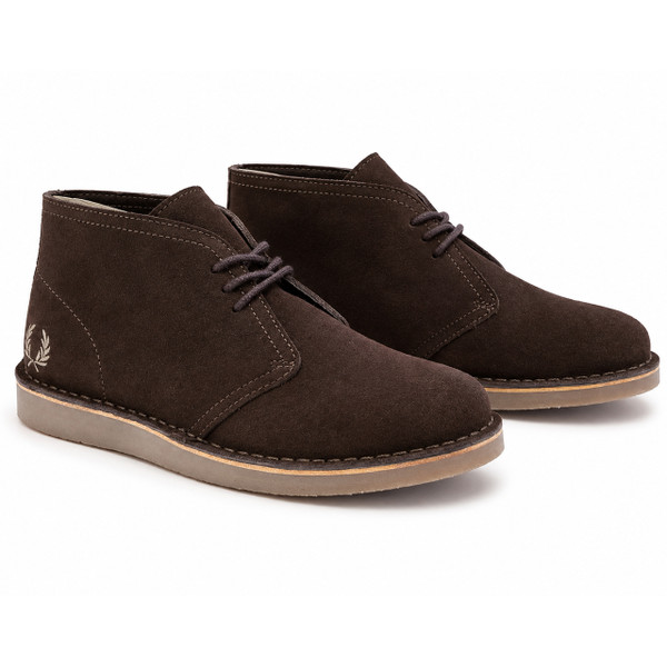 Fred Perry Hawley Desert Boots in Rich Brown Suede - Both Boots Side by Side