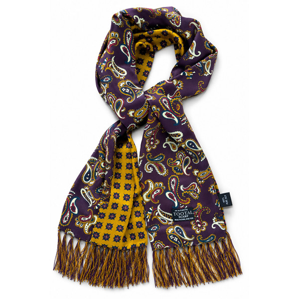 Tootal Wine and Gold Paisley Geo Silk Scarf - Main View