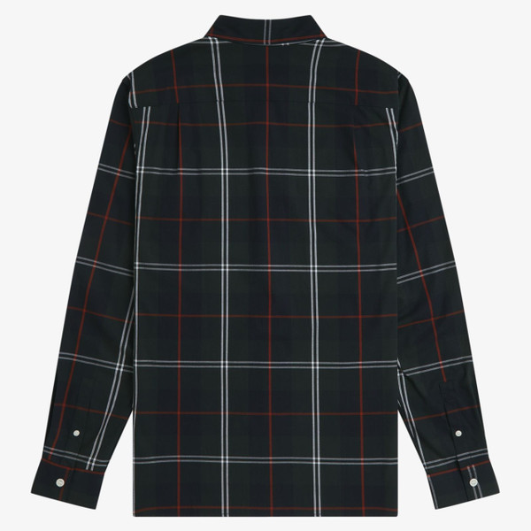 Fred Perry Poplin Tartan Button Down Long Sleeve Shirt in Night Green - Back flat