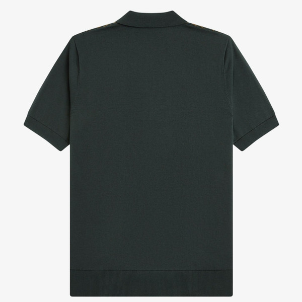 Fred Perry Textured Panel Knitted Zip Neck Polo Shirt in Night Green - Back flat