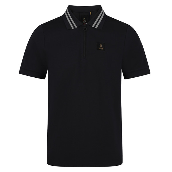 Luke 1977 Throop Zip Neck Polo Shirt in Black/Platinum - Front