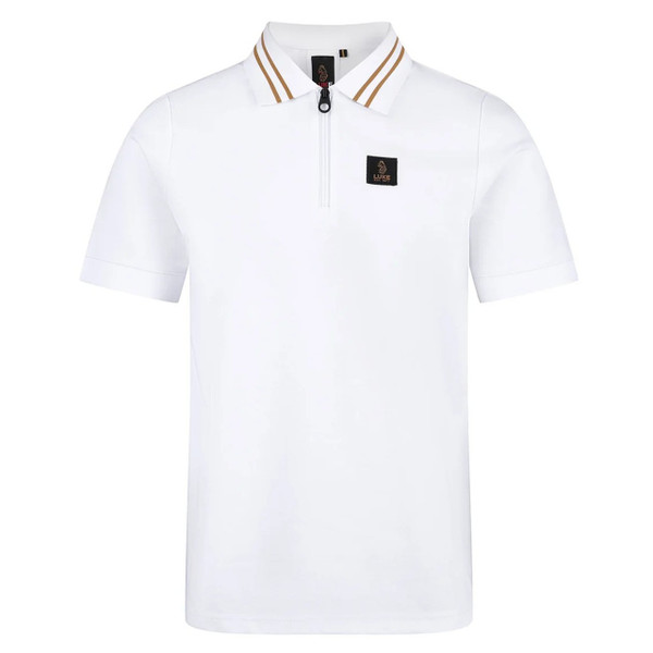 Luke 1977 Throop Zip Neck Polo Shirt in White / Gold - Front