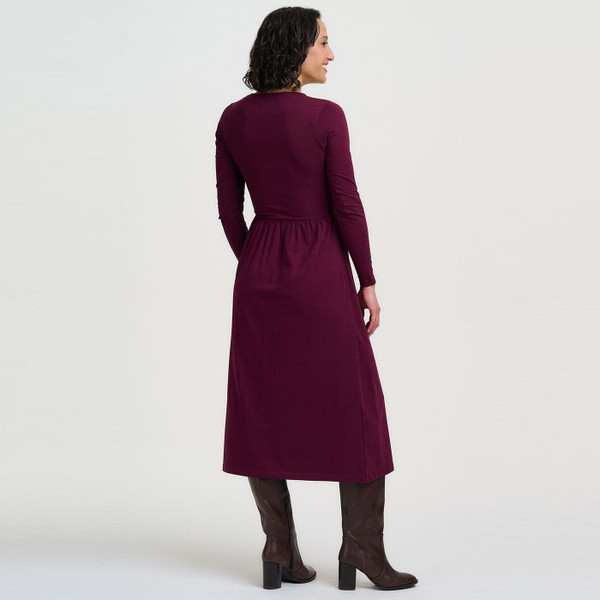 Back of Sugarhill Brighton Abella Flower Patch Jersey Midi Dress in Wine