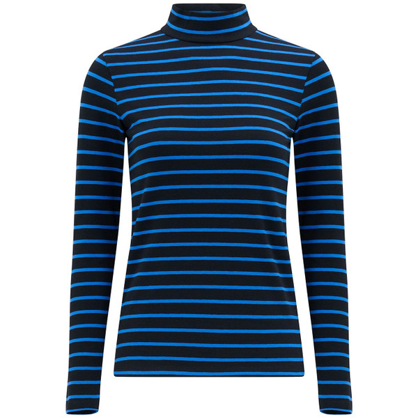Sugarhill Brighton Annika Striped Fitted Turtleneck Top in Black/Blue