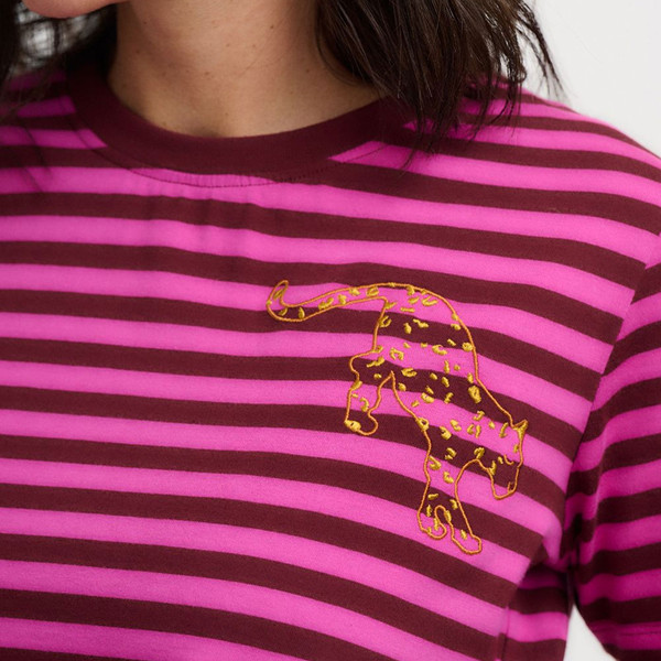 Leopard motif on Sugarhill Brighton Maggie Striped Leopard T-shirt in Brown/Magenta