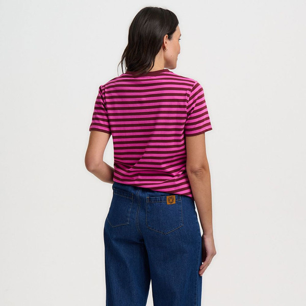 Back of Sugarhill Brighton Maggie Striped Leopard T-shirt in Brown/Magenta