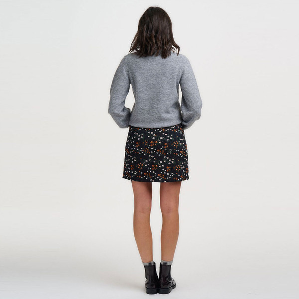Back of Sugarhill Brighton Alice Retro 70s Ditsy Floral Mini Skirt in Black