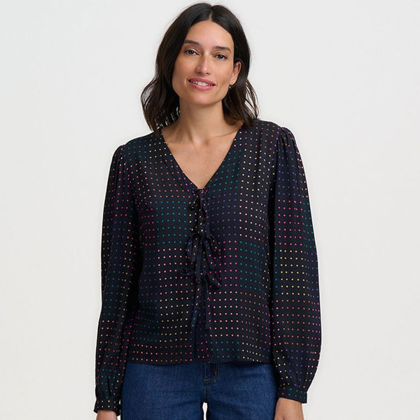 Sugarhill Brighton Fabiah Rainbow Dot Matrix Bow Shirt in Black
