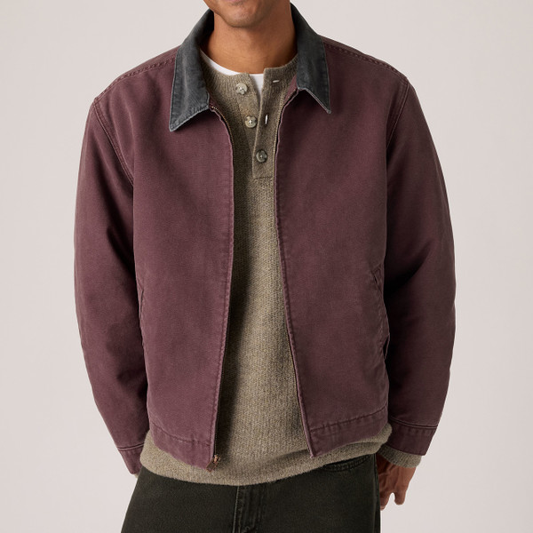 Model wearing Levi's Castro Full Zip Lined Denim Jacket in Allspice Sky Trk - Front facing